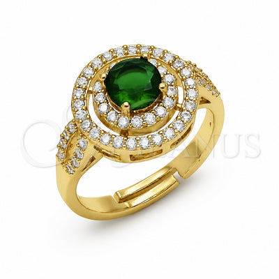 Oro Laminado Solitaire Ring, Gold Filled Style Cluster Design, with Green and White Cubic Zirconia, Polished, Golden Finish, 01.282.0023 (One size fits all)