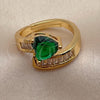 Oro Laminado Multi Stone Ring, Gold Filled Style Heart and Baguette Design, with Green and White Cubic Zirconia, Polished, Golden Finish, 01.422.0001 (One size fits all)