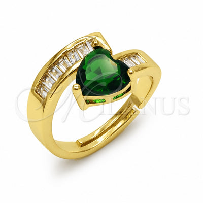 Oro Laminado Multi Stone Ring, Gold Filled Style Heart and Baguette Design, with Green and White Cubic Zirconia, Polished, Golden Finish, 01.422.0001 (One size fits all)