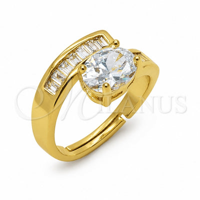 Oro Laminado Multi Stone Ring, Gold Filled Style Baguette Design, with White Cubic Zirconia, Polished, Golden Finish, 01.282.0024 (One size fits all)