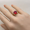 Oro Laminado Multi Stone Ring, Gold Filled Style Cluster Design, with Garnet and White Cubic Zirconia, Polished, Golden Finish, 01.282.0025 (One size fits all)