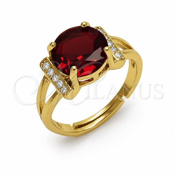 Oro Laminado Multi Stone Ring, Gold Filled Style Cluster Design, with Garnet and White Cubic Zirconia, Polished, Golden Finish, 01.282.0025 (One size fits all)