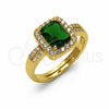Oro Laminado Multi Stone Ring, Gold Filled Style Cluster Design, with Green and White Cubic Zirconia, Polished, Golden Finish, 01.282.0027 (One size fits all)