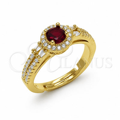 Oro Laminado Multi Stone Ring, Gold Filled Style Cluster and Baguette Design, with Garnet and White Cubic Zirconia, Polished, Golden Finish, 01.282.0029 (One size fits all)