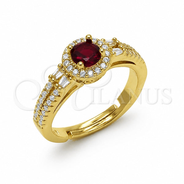 Oro Laminado Multi Stone Ring, Gold Filled Style Cluster and Baguette Design, with Garnet and White Cubic Zirconia, Polished, Golden Finish, 01.282.0029 (One size fits all)
