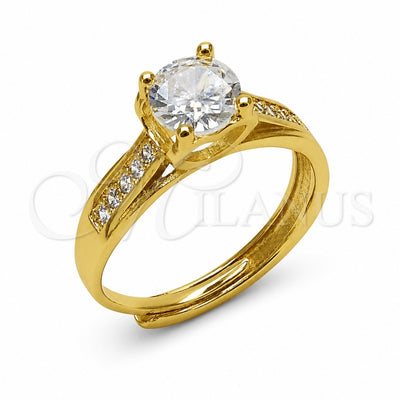 Oro Laminado Multi Stone Ring, Gold Filled Style Heart Design, with White Cubic Zirconia, Polished, Golden Finish, 01.282.0030 (One size fits all)