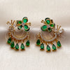 Oro Laminado Long Earring, Gold Filled Style Butterfly and Teardrop Design, with Green and White Cubic Zirconia, Polished, Golden Finish, 02.282.0179.1