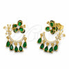 Oro Laminado Long Earring, Gold Filled Style Butterfly and Teardrop Design, with Green and White Cubic Zirconia, Polished, Golden Finish, 02.282.0179.1