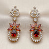 Oro Laminado Long Earring, Gold Filled Style Tree and Flower Design, with Garnet and White Cubic Zirconia, Polished, Golden Finish, 02.282.0199