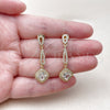 Oro Laminado Long Earring, Gold Filled Style Cluster Design, with White Micro Pave and White Cubic Zirconia, Polished, Golden Finish, 02.282.0139.1