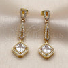 Oro Laminado Long Earring, Gold Filled Style Cluster Design, with White Micro Pave and White Cubic Zirconia, Polished, Golden Finish, 02.282.0139.1