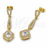 Oro Laminado Long Earring, Gold Filled Style Cluster Design, with White Micro Pave and White Cubic Zirconia, Polished, Golden Finish, 02.282.0139.1