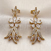 Oro Laminado Long Earring, Gold Filled Style Leaf and Flower Design, with White Cubic Zirconia, Polished, Golden Finish, 02.282.0200