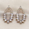 Oro Laminado Long Earring, Gold Filled Style Teardrop Design, with White Cubic Zirconia, Polished, Golden Finish, 02.282.0201
