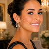 Oro Laminado Long Earring, Gold Filled Style Teardrop Design, with White Cubic Zirconia, Polished, Golden Finish, 02.282.0203