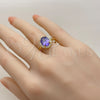 Oro Laminado Multi Stone Ring, Gold Filled Style Cluster Design, with White and Amethyst Cubic Zirconia, Polished, Golden Finish, 01.282.0026.1 (One size fits all)