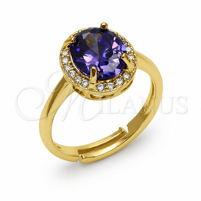 Oro Laminado Multi Stone Ring, Gold Filled Style Cluster Design, with White and Amethyst Cubic Zirconia, Polished, Golden Finish, 01.282.0026.1 (One size fits all)
