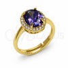 Oro Laminado Multi Stone Ring, Gold Filled Style Cluster Design, with White and Amethyst Cubic Zirconia, Polished, Golden Finish, 01.282.0026.1 (One size fits all)