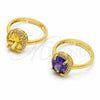 Oro Laminado Multi Stone Ring, Gold Filled Style Cluster Design, with White and Amethyst Cubic Zirconia, Polished, Golden Finish, 01.282.0026.1 (One size fits all)