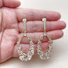 Oro Laminado Long Earring, Gold Filled Style Teardrop Design, with White Cubic Zirconia and White Micro Pave, Polished, Golden Finish, 02.282.0204