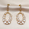 Oro Laminado Long Earring, Gold Filled Style Teardrop Design, with White Cubic Zirconia and White Micro Pave, Polished, Golden Finish, 02.282.0204