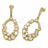 Oro Laminado Long Earring, Gold Filled Style Teardrop Design, with White Cubic Zirconia and White Micro Pave, Polished, Golden Finish, 02.282.0204