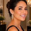 Oro Laminado Long Earring, Gold Filled Style Teardrop and Cluster Design, with White Cubic Zirconia and White Micro Pave, Polished, Golden Finish, 02.282.0205