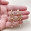 Oro Laminado Long Earring, Gold Filled Style Teardrop and Cluster Design, with White Cubic Zirconia and White Micro Pave, Polished, Golden Finish, 02.282.0205