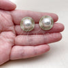 Oro Laminado Stud Earring, Gold Filled Style Ball Design, with Ivory Pearl and White Cubic Zirconia, Polished, Golden Finish, 02.282.0206