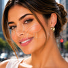 Oro Laminado Stud Earring, Gold Filled Style Teardrop Design, with White Cubic Zirconia and White Micro Pave, Polished, Golden Finish, 02.282.0207