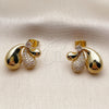 Oro Laminado Stud Earring, Gold Filled Style Teardrop Design, with White Cubic Zirconia and White Micro Pave, Polished, Golden Finish, 02.282.0207