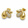 Oro Laminado Stud Earring, Gold Filled Style Teardrop Design, with White Cubic Zirconia and White Micro Pave, Polished, Golden Finish, 02.282.0207