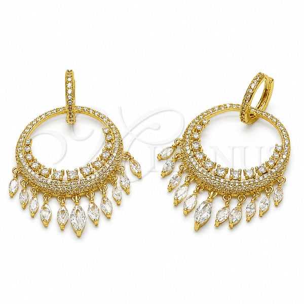 Gold Filled Style teardrop hoop earrings with white cubic zirconia, front view, SKU 167914