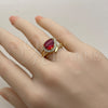 Oro Laminado Multi Stone Ring, Gold Filled Style Cluster and Teardrop Design, with Garnet and White Cubic Zirconia, Polished, Golden Finish, 01.282.0035 (One size fits all)