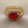 Oro Laminado Multi Stone Ring, Gold Filled Style Cluster and Teardrop Design, with Garnet and White Cubic Zirconia, Polished, Golden Finish, 01.282.0035 (One size fits all)