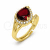 Oro Laminado Multi Stone Ring, Gold Filled Style Cluster and Teardrop Design, with Garnet and White Cubic Zirconia, Polished, Golden Finish, 01.282.0035 (One size fits all)