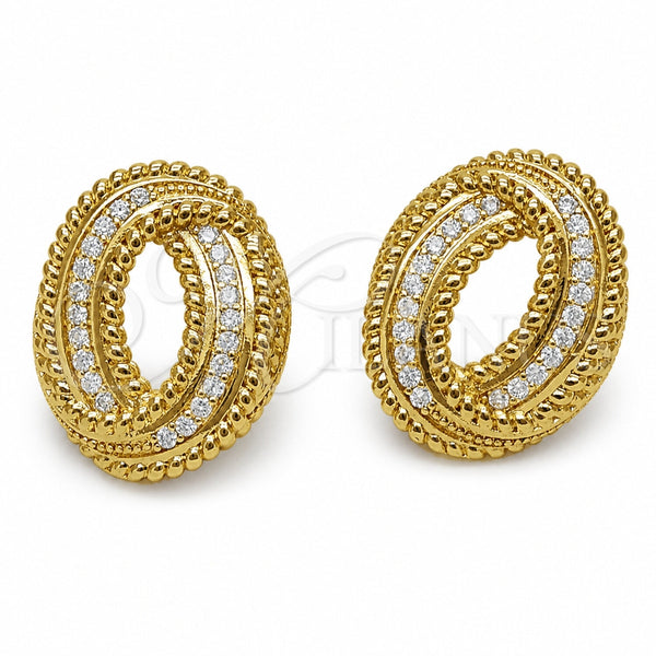 Oro Laminado Stud Earring, Gold Filled Style Love Knot Design, with White Cubic Zirconia, Polished, Golden Finish, 02.282.0209