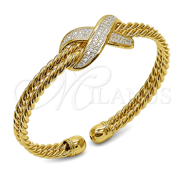 Oro Laminado Individual Bangle, Gold Filled Style Infinite Design, with White Cubic Zirconia, Polished, Golden Finish, 07.282.0109 (Thickness, One size fits all)