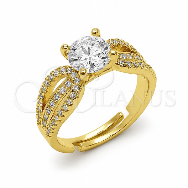 Oro Laminado Multi Stone Ring, Gold Filled Style Infinite Design, with White Cubic Zirconia, Polished, Golden Finish, 01.282.0036.1 (One size fits all)