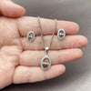 Rhodium Gold Filled Earring and Pendant Adult Set, Puff Mariner Design, with White Micro Pave, Polished, Rhodium Finish, 10.342.0146.1