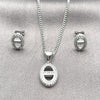 Rhodium Gold Filled Earring and Pendant Adult Set, Puff Mariner Design, with White Micro Pave, Polished, Rhodium Finish, 10.342.0146.1