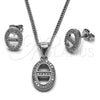 Rhodium Gold Filled Earring and Pendant Adult Set, Puff Mariner Design, with White Micro Pave, Polished, Rhodium Finish, 10.342.0146.1