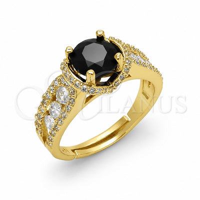 Oro Laminado Multi Stone Ring, Gold Filled Style Heart and Cluster Design, with Black and White Cubic Zirconia, Polished, Golden Finish, 01.282.0037 (One size fits all)