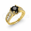 Oro Laminado Multi Stone Ring, Gold Filled Style Heart and Cluster Design, with Black and White Cubic Zirconia, Polished, Golden Finish, 01.282.0037 (One size fits all)