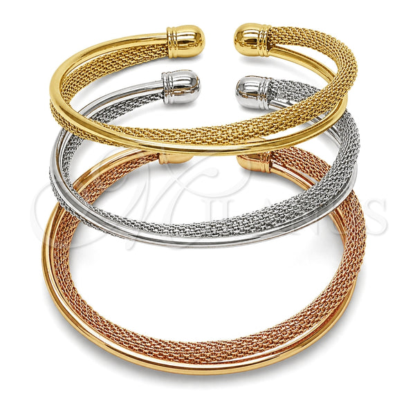 Oro Laminado Trio Bangle, Gold Filled Style Polished, Tricolor, 07.282.0119 (Thickness, One size fits all)