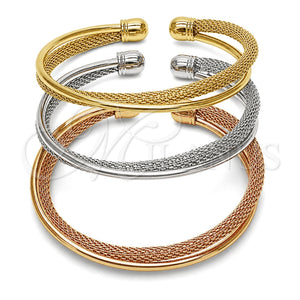 Oro Laminado Trio Bangle, Gold Filled Style Polished, Tricolor, 07.282.0119 (Thickness, One size fits all)