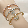 Oro Laminado Trio Bangle, Gold Filled Style Butterfly and Ball Design, with White Cubic Zirconia, Polished, Tricolor, 07.282.0120 (Thickness, One size fits all)