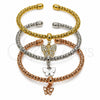 Oro Laminado Trio Bangle, Gold Filled Style Butterfly and Ball Design, with White Cubic Zirconia, Polished, Tricolor, 07.282.0120 (Thickness, One size fits all)