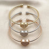 Oro Laminado Individual Bangle, Gold Filled Style Heart and Ball Design, with White Cubic Zirconia, Polished, Tricolor, 07.282.0122 (Thickness, One size fits all)