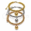 Oro Laminado Trio Bangle, Gold Filled Style Ball Design, Polished, Tricolor, 07.282.0123 (06 MM Thickness, One size fits all)